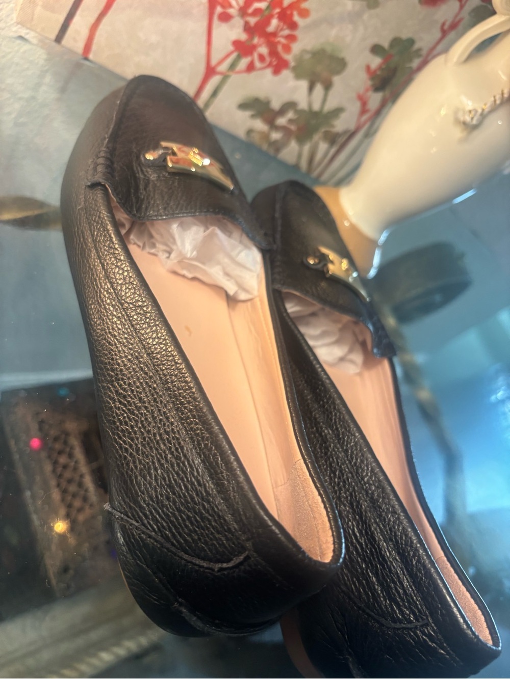 kate spade Black Leather Loafers with Gold Plaque Accent - Picture 7 of 7